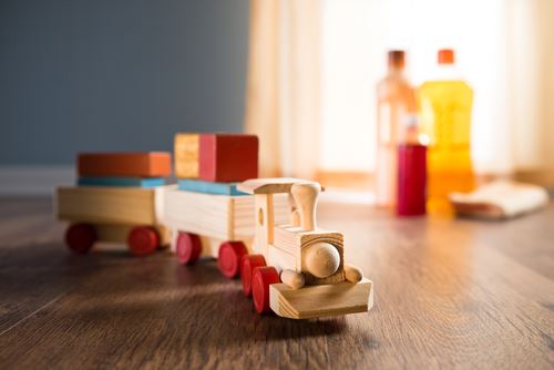 A wooden toy train